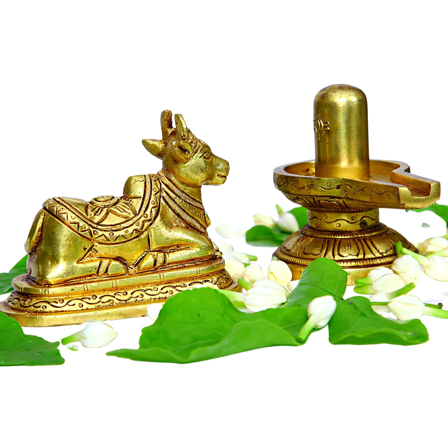 Divine Artz | Brass Shivling with Nandi Idol, Medium, Gold Colour - (2 Piece Combo)