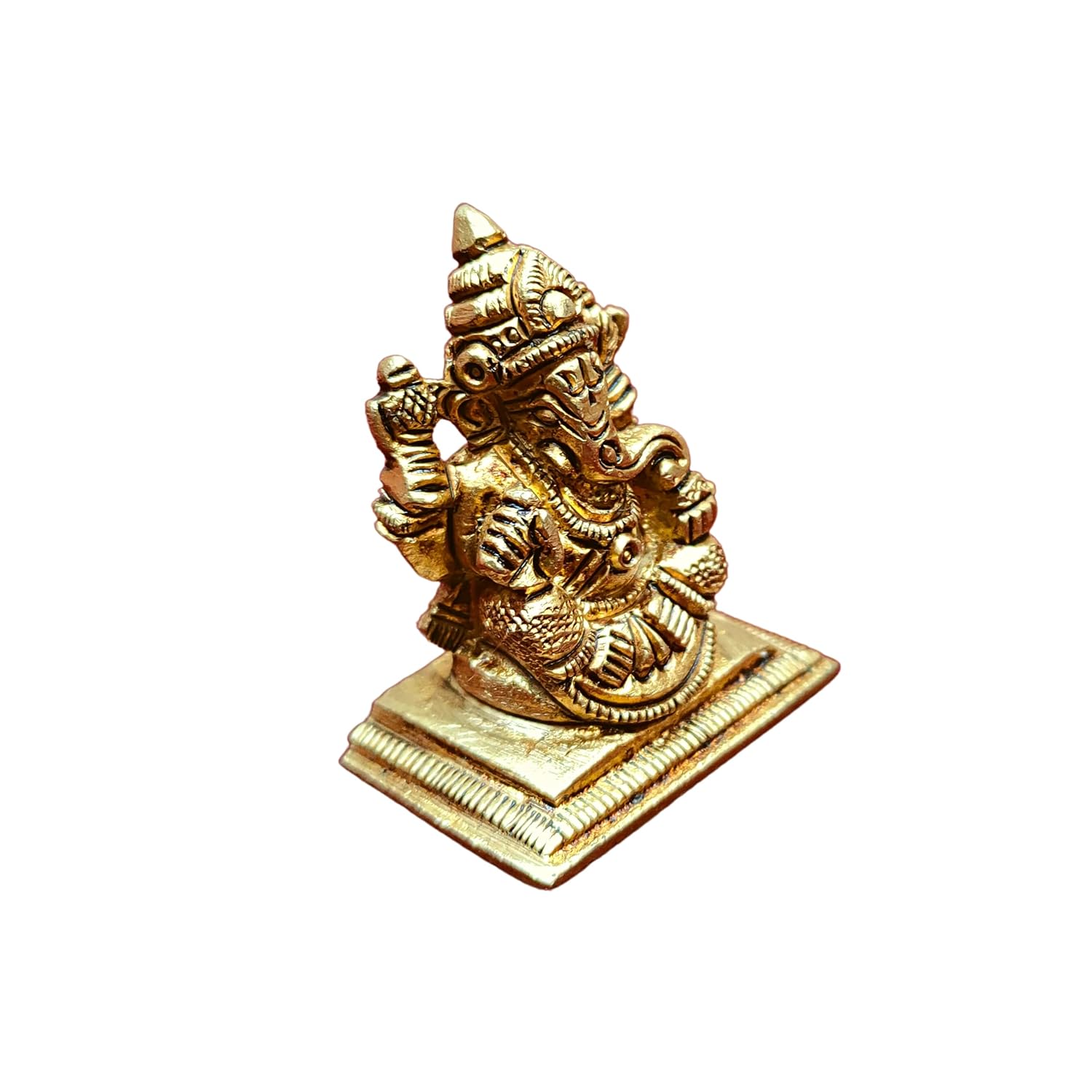 Divine Artz | Premium Mini Ganesha Brass Idol | Mini Ganesha Idol for Car Dashboard Brass | Ganesh Chaturthi Gifts, 4CM Height, Gold Colour - (1 Piece)