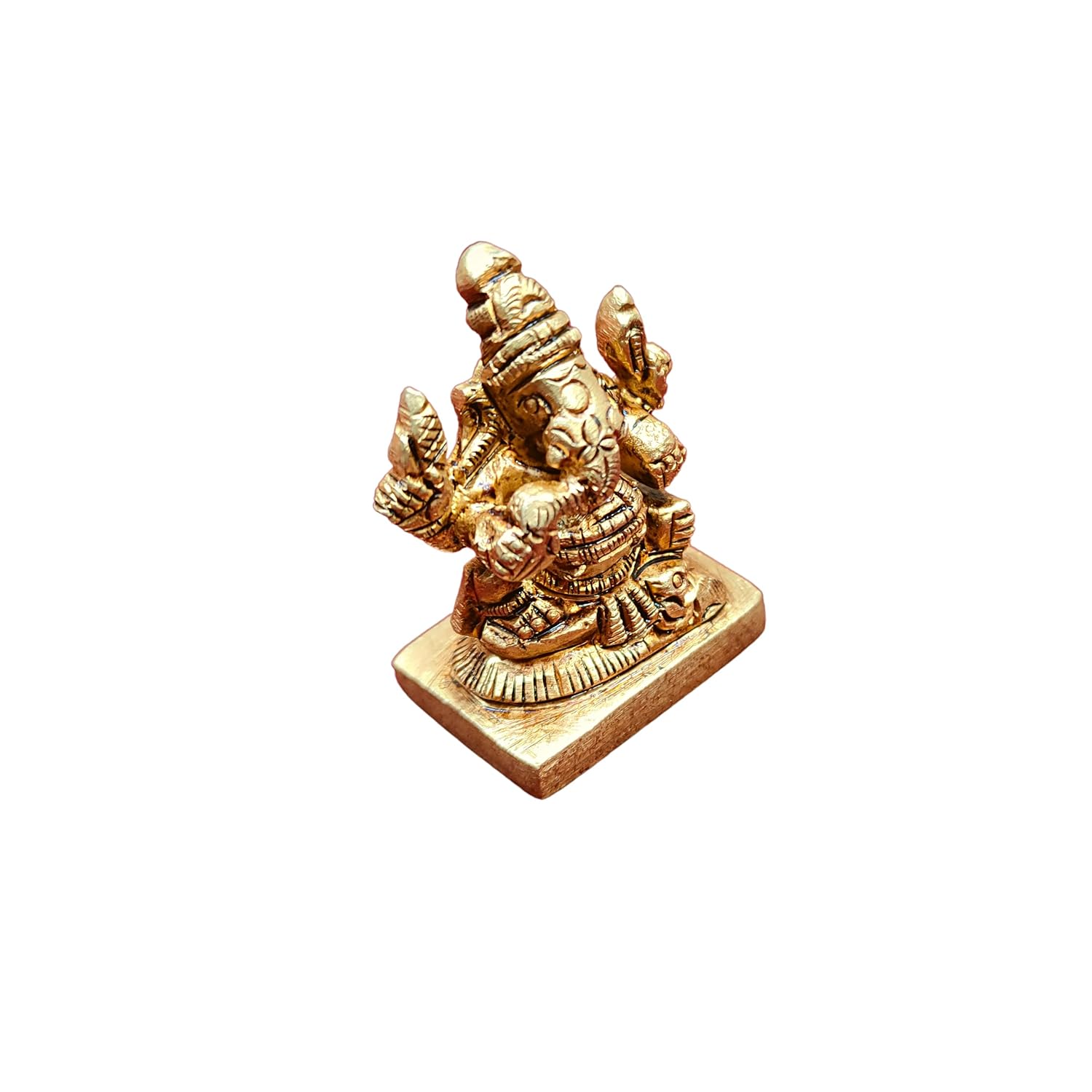 Divine Artz |  Mini Valampuri Vinayagar Idol | Mini Right Trunk Ganesha Idol | Ganesha Idol with Right Trunk for Car Dashboard Brass Height 4CM, Gold Colour, 1 Piece