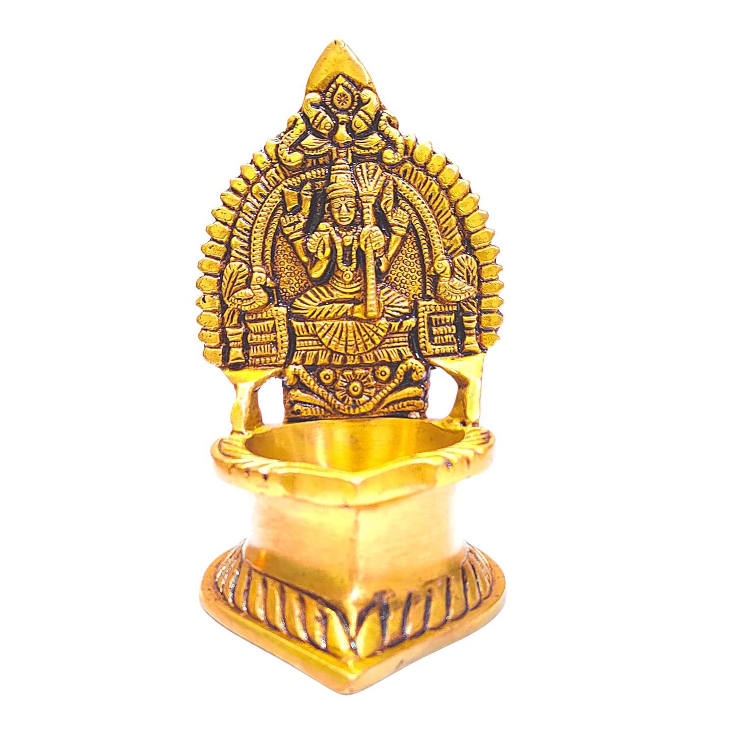 Divine Artz | Premium Kamatchi Amman Vilakku Brass Kamakshi Vilakku for Pooja | Kamakshi Deepam Big | Kamatchi Vilakku Big, Brass, Height 14 CM, Gold Colour, 1 Piece