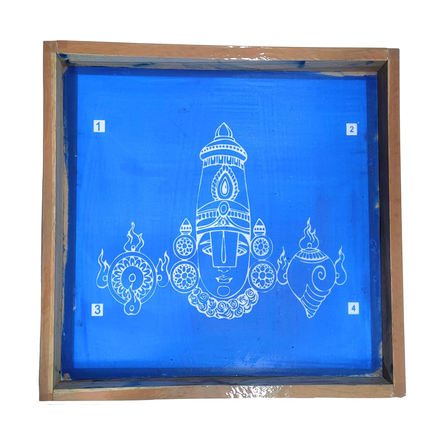 Divine Artz | Tirupati Balaji Face Rangoli Stencil Wooden, Rangoli Sacha Wooden, 1 Piece (10x10 Inches)