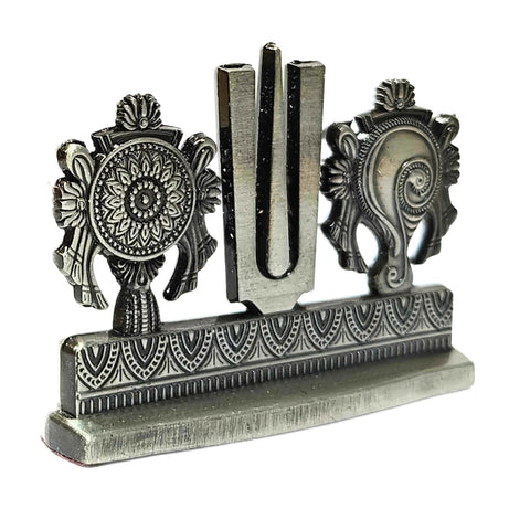 Divine Artz | Shankh Chakra Namah Stand for Car Dashboard | Tilak for Car Dashboard, Metal, 1 Piece (Silver Colour)