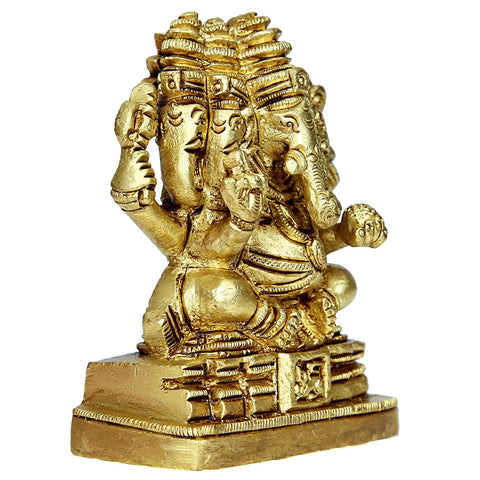 Divine Artz | Brass Panchmukhi Vinayaka Idol | Panchmukhi Ganesh Idol Brass Statue | Panchamukhi Ganesha Idol 8cm Height, Gold Colour(1 Piece)