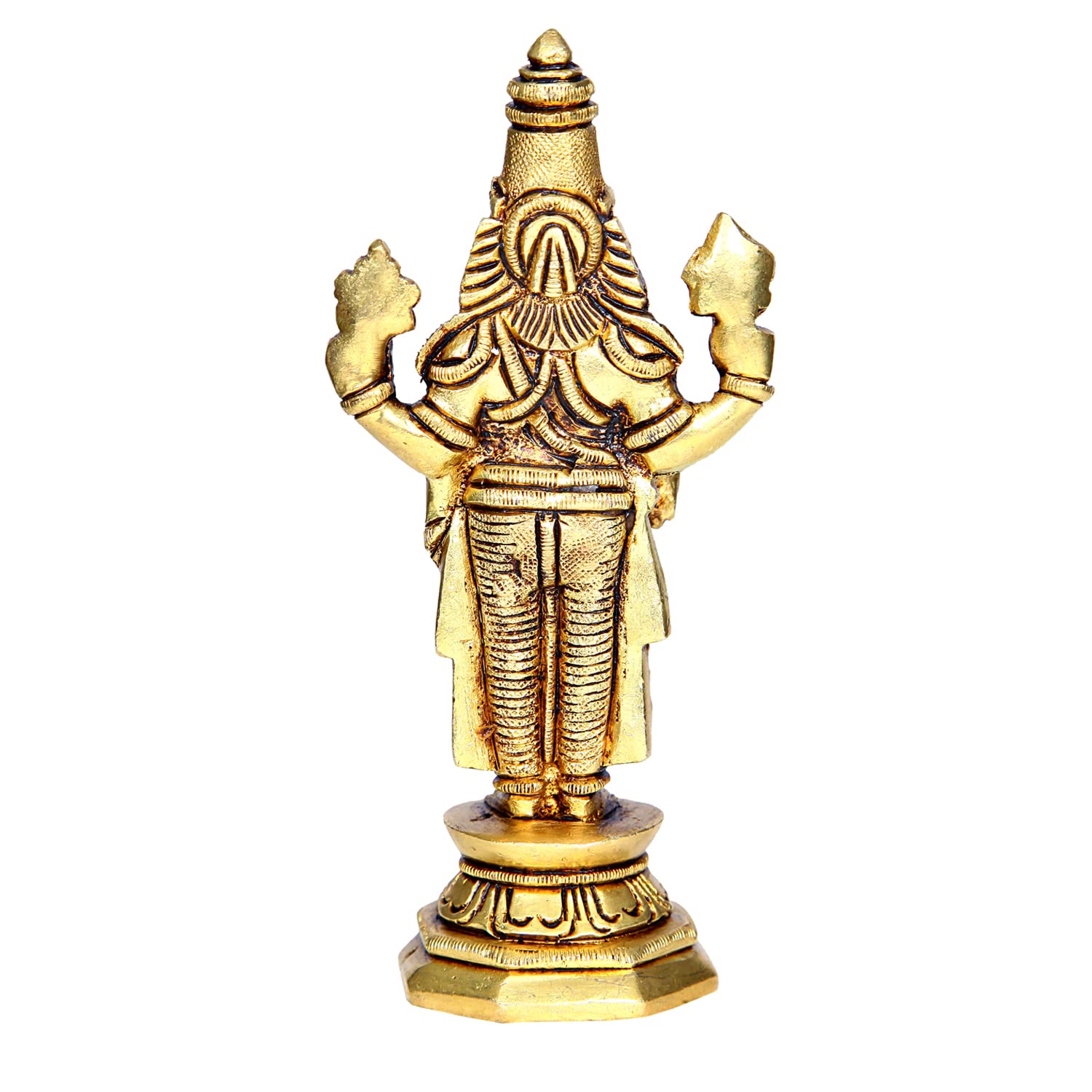 Divine Artz | Tirupati Balaji Idol Brass | Lord Venkateswara Idol Brass | Venkateswara Swamy Idol, Medium, 14.5 cm, Gold Colour - (1 Piece)