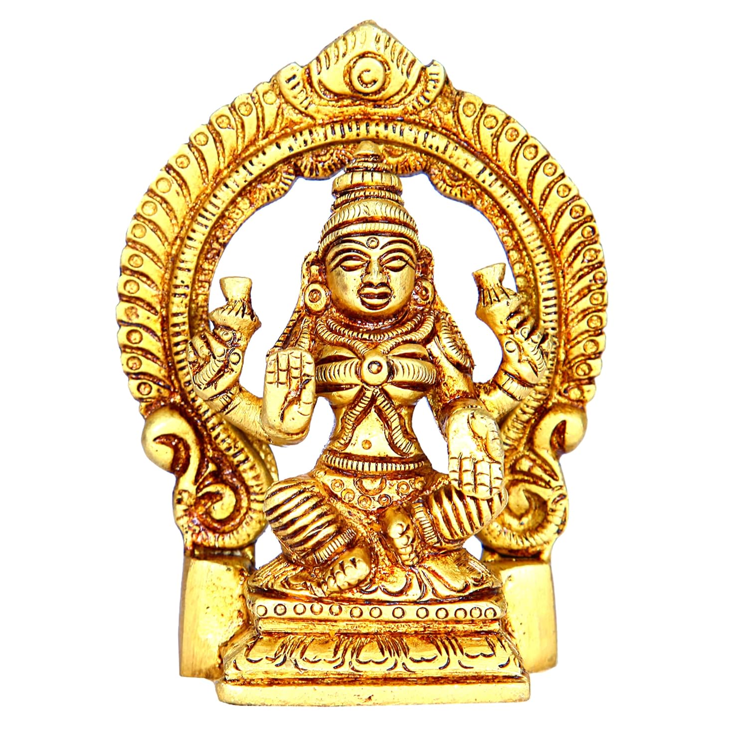 Divine Artz |  Laxmi Devi Brass Idol with Arch | Laxmi Idol Brass Small | Lakshmi Devi Idol | Lakshmi Silai | Lakshmi Devi Vigraham Brass 9 CM Height, Gold Colour 1 No