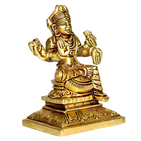 Divine Artz | Balambika Idol Brass Small | Premium Finish Balambigai Statue Square Base | Small Bala Tripura Sundari Idol, 9cm Height, Gold Colour(1 Piece)