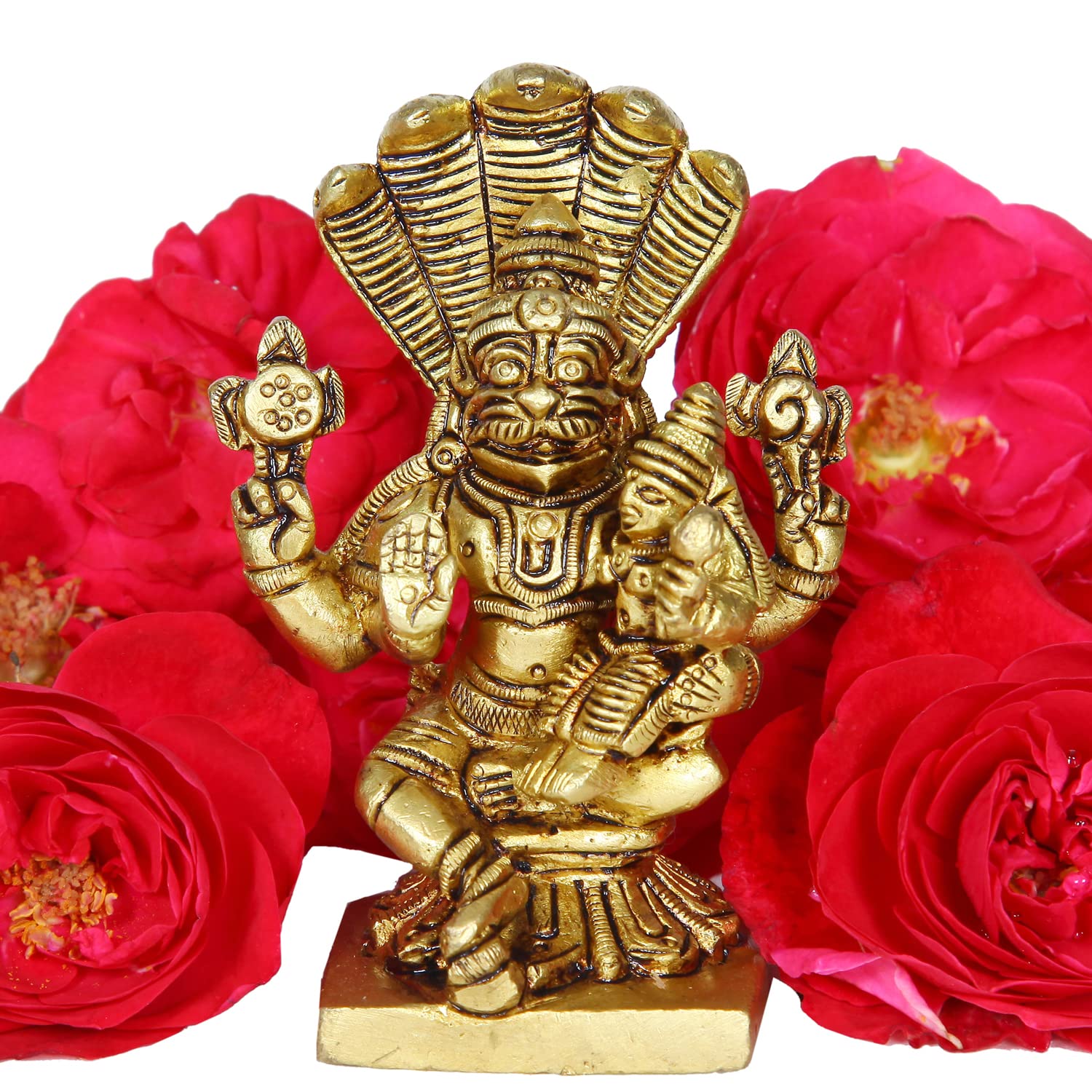 Divine Artz | Lakshmi Narasimhar Statue | Lakshmi Narasimha Statue | Lakshmi Narasimhar Idol | Lakshmi Narasimha Swamy Idol Brass 9cm Height, Brass, Gold Colour(1 Piece)