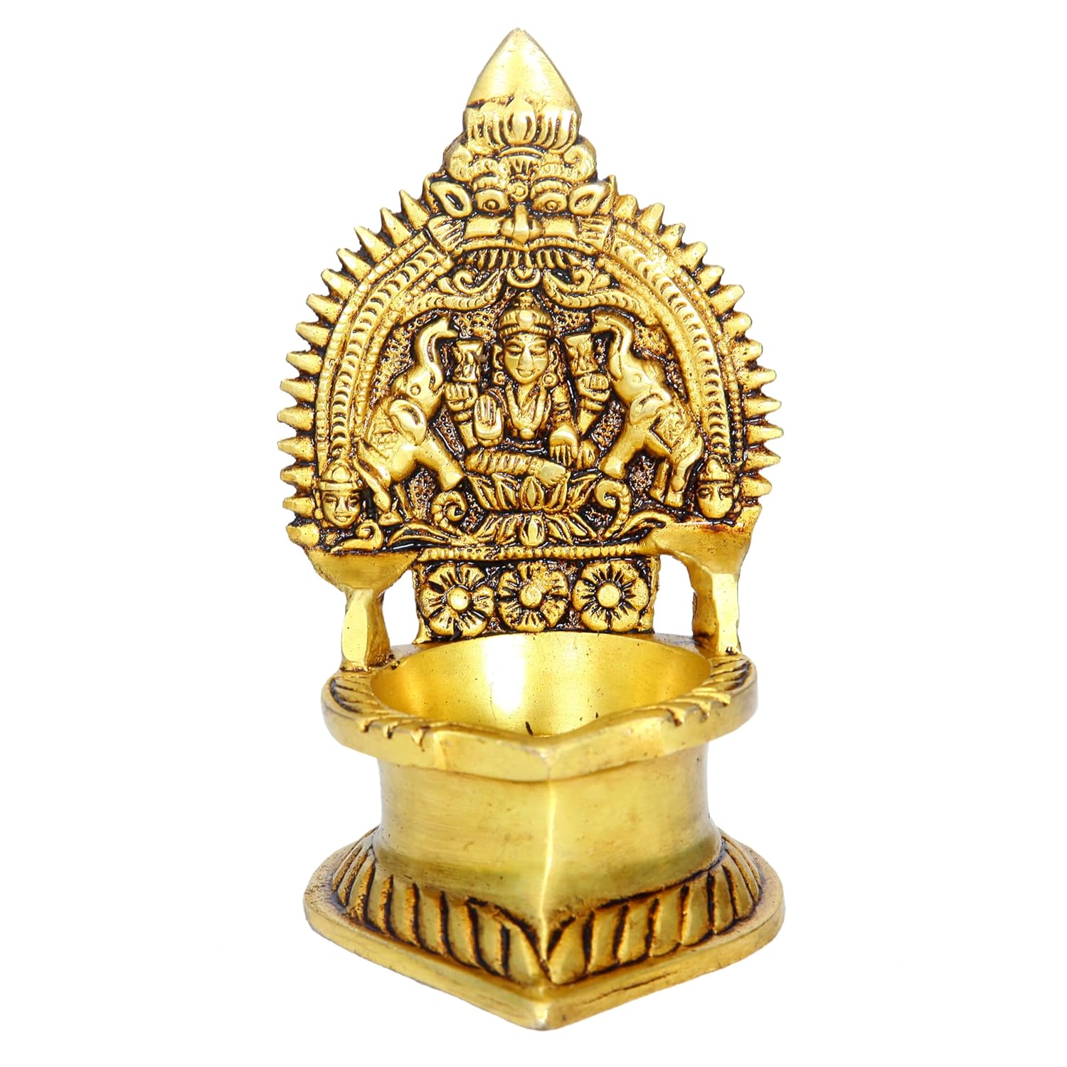 Divine Artz | Premium Gajalakshmi Deepam | Gajalakshmi Deepa | Gajalakshmi Diya | Antique Gajalakshmi Vilakku Brass 14 CM Height, Gold Colour, 1 Piece