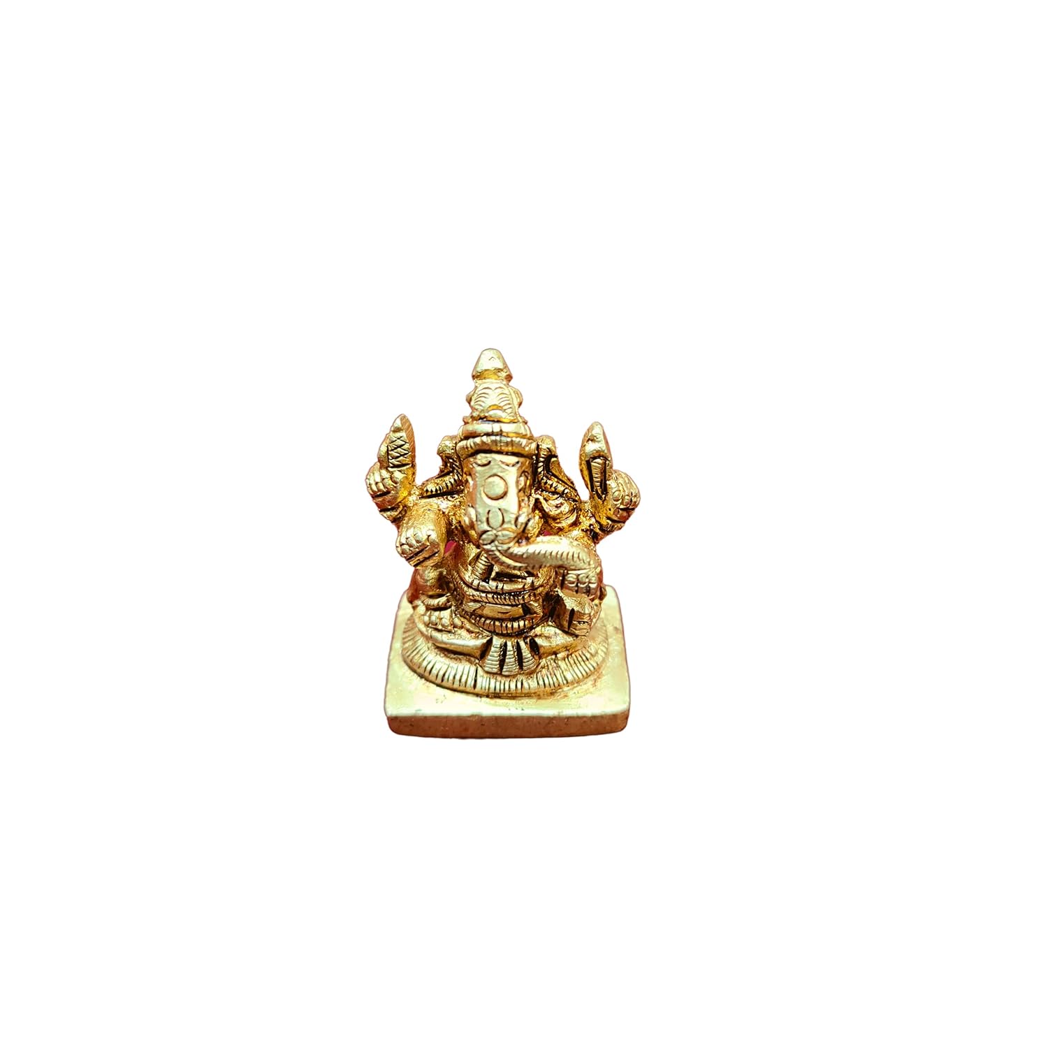 Divine Artz | Mini Left Trunk Ganesha Brass Idol | Ganesh Chaturthi Gifts | Mini Ganesha Idol for Car Dashboard Brass, 4CM Height, Gold Colour - (1 Piece)