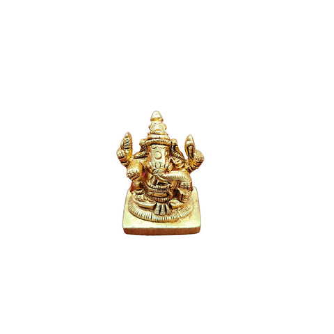 Divine Artz | Mini Left Trunk Ganesha Brass Idol | Ganesh Chaturthi Gifts | Mini Ganesha Idol for Car Dashboard Brass, 4CM Height, Gold Colour - (1 Piece)