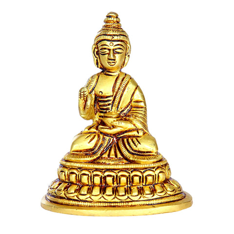 Divine Artz | Buddha Statue | Buddha Idol | Brass Buddha Statue | Brass Buddha Idol | Brass Buddha Small | Lord Buddha Statue Brass 9CM Height, Gold Colour 1 No