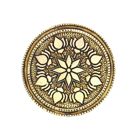 Divine Artz | Round Chowki | Pooja Chowki Round | Round Brass Chowki, Brass, Gold Colour, 1 Piece (7 CM Diameter)