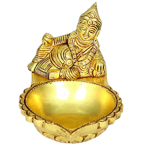 Divine Artz | Kubera Deepam with Kubera Statue | Kubera Deepam Brass Big Size | Kubera Vilakku with Statue | Kuberan Deepam Brass 10 CM Height, Gold Colour 1 No