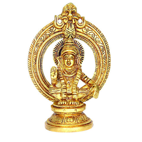 Divine Artz |  Lord Ayyappa Idol with Thiruvachi | Ayyappa Idol for Home | Ayyappa Idol with Arch | Arch Ayyappa Idol Brass, 12.5 CM Height, Gold Colour 1 Piece