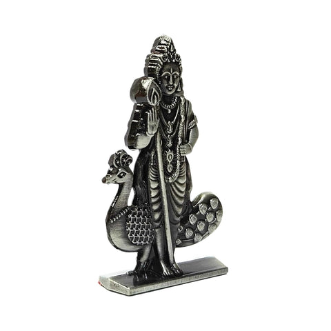 Divine Artz | Murugan Statue for Car Dashboard | Kartikeya Idol for Car Dashboard, Metal, 1 Piece (Silver Colour)