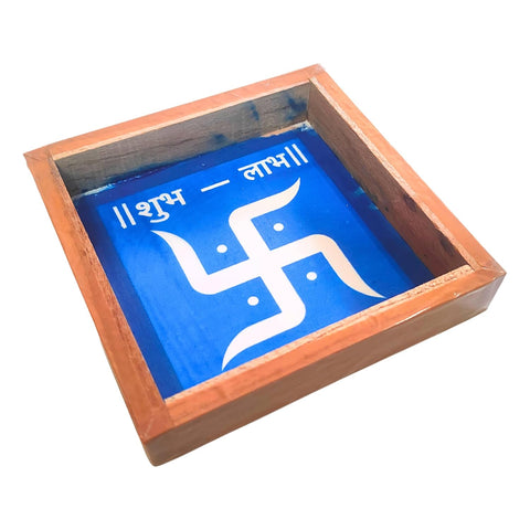 Divine Artz | Swastik Shub Labh Rangoli Stencil Wooden, Rangoli Sacha Wooden, 1 Piece (5x5 Inches)