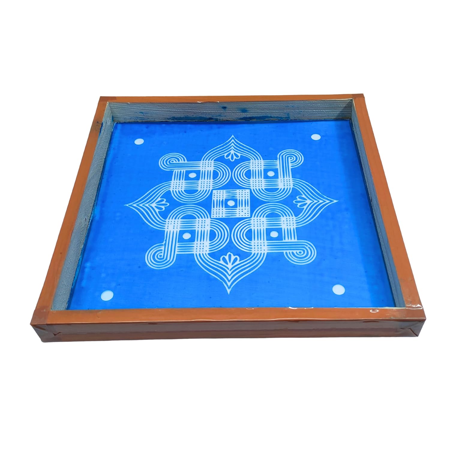 Divine Artz | Padi Kolam Rangoli Stencil Wooden(Design 5), Rangoli Sacha Wooden, 1 Piece (10x10 Inches)