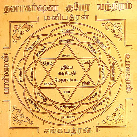 Divine Artz | Dhanakarshana Kubera Yantra Small Size 2x2 Inches, Copper Yantra, Brown Colour, 1 No