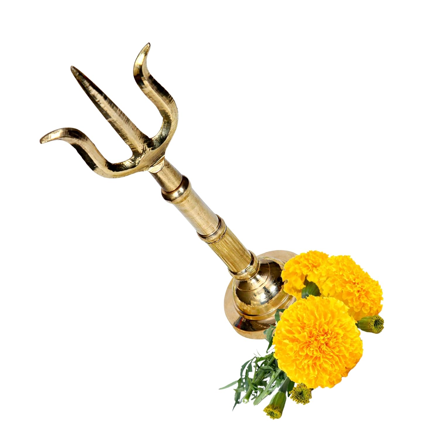 Divine Artz | Brass Trishul on Stand | Brass Thirisoolam on Stand | Brass Soolam on Stand 7 Inches Height, Gold Colour(1 Piece)