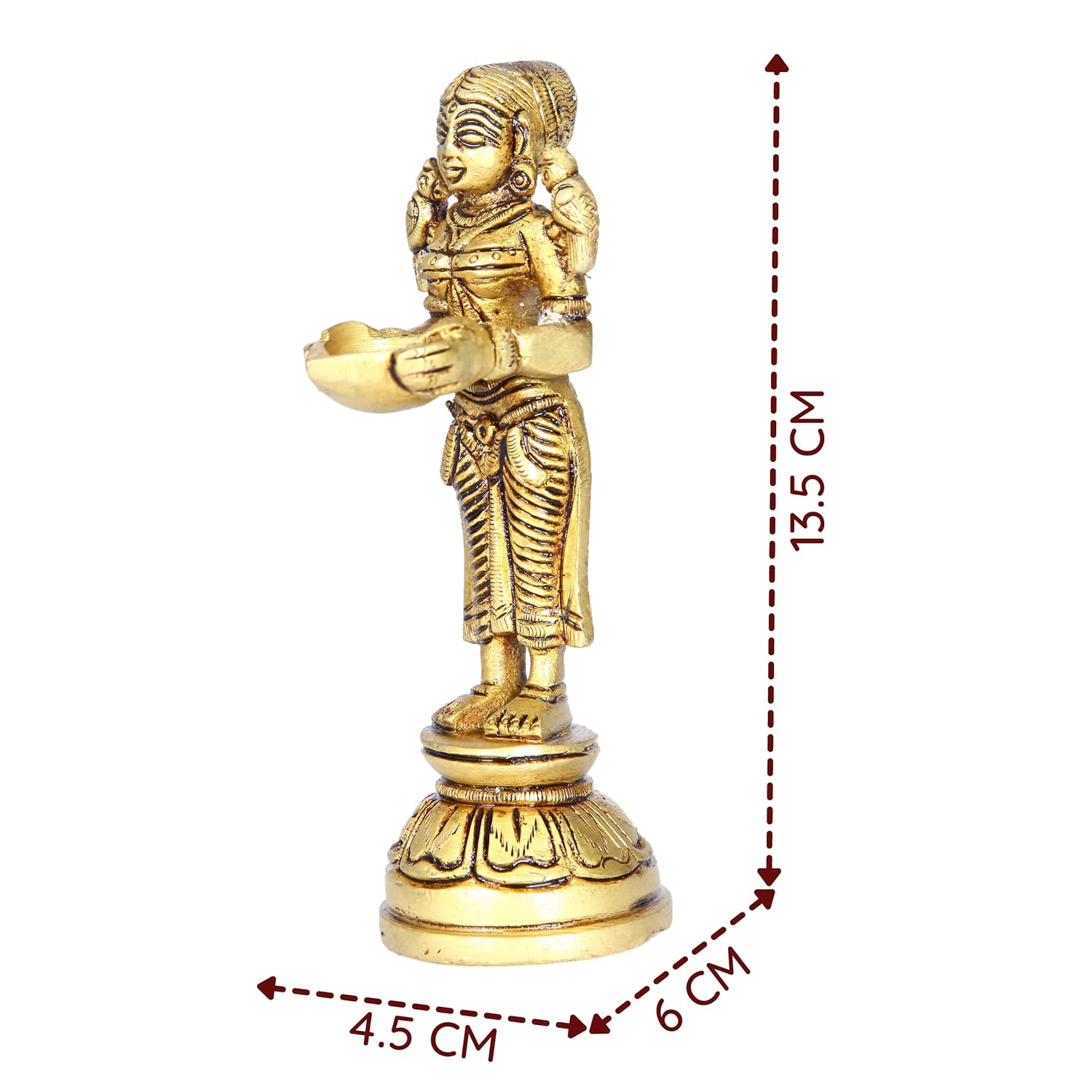 Divine Artz | Paavai Vilakku in Brass | Pavai Vilakku Pair Brass | Deep Lakshmi Pair Brass, Gold Colour, 2 Pieces (13.5 CM Height)