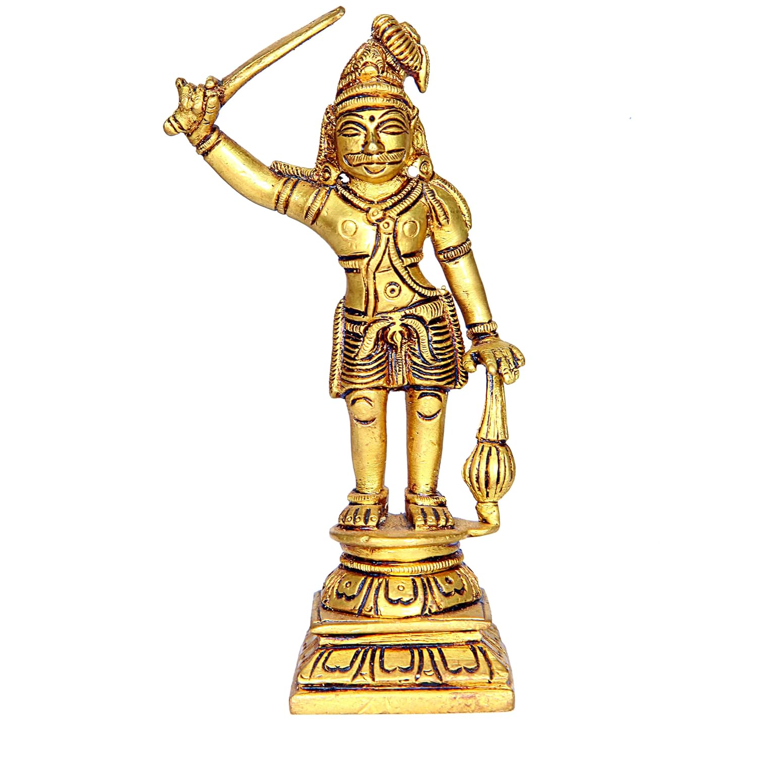 Divine Artz |  Madurai Veeran Idol | Madurai Veeran Statue | Madurai Veeran Silai Brass, Height 14.5 CM Gold Colour 1 Piece