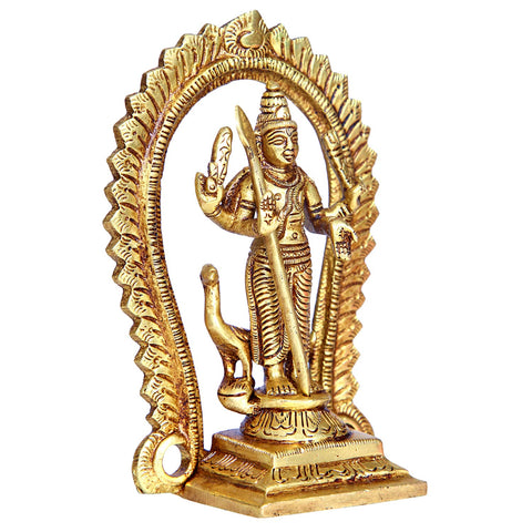 Divine Artz | Brass Murugan Idol/Lord Kartikeya Statue/Subrahmanya Swami Idol, 12.5cm Height, Gold Colour - (1 Piece)