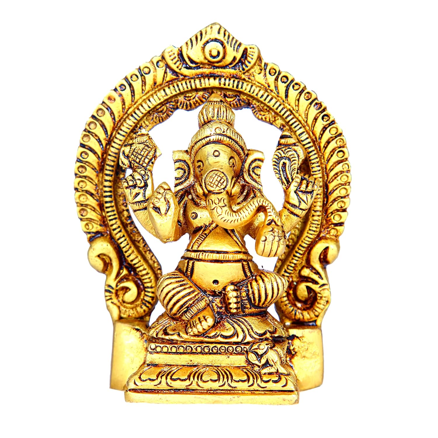 Divine Artz | Ganesh Brass Idol with Arch| Ganesh Brass Idol Small | Ganapathi Statue Small Brass, 9cm Height, Gold Colour - (1 Piece)