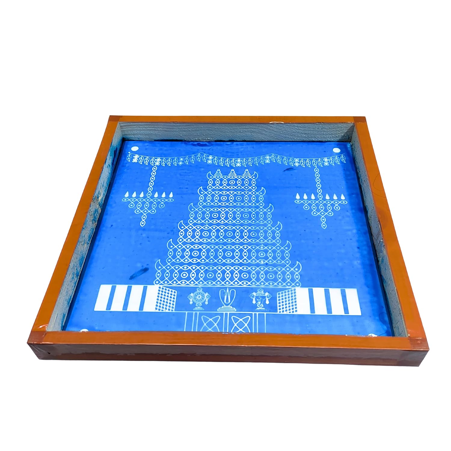 Divine Artz | Temple Gopuram Kolam Rangoli Stencil Wooden, Rangoli Sacha Wooden, 1 Piece (10x10 Inches)