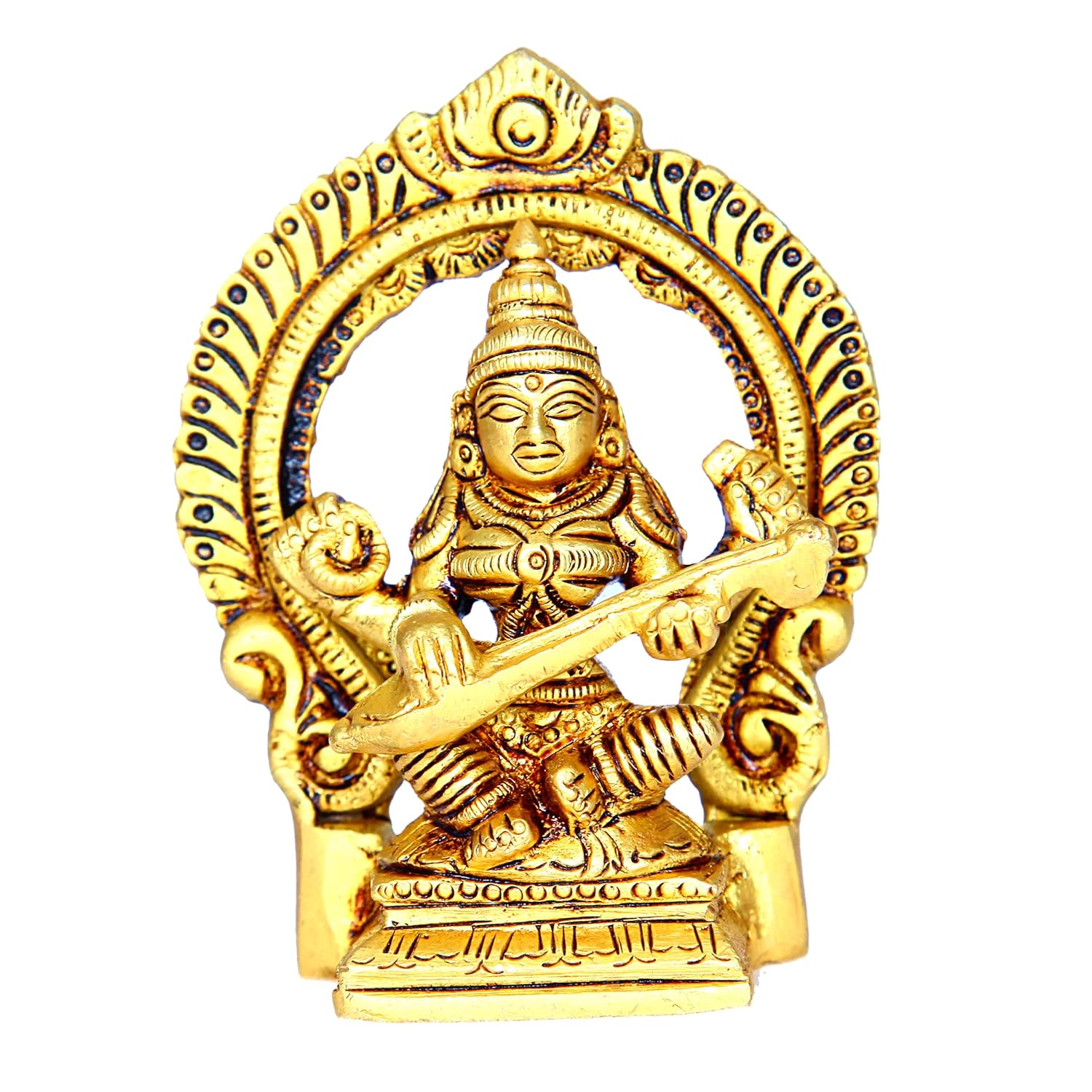 Divine Artz | Brass Lord Saraswati Idol, 9Cm Height, Gold (1 Piece)