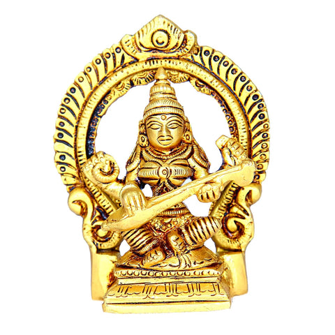 Divine Artz | Brass Lord Saraswati Idol, 9Cm Height, Gold (1 Piece)