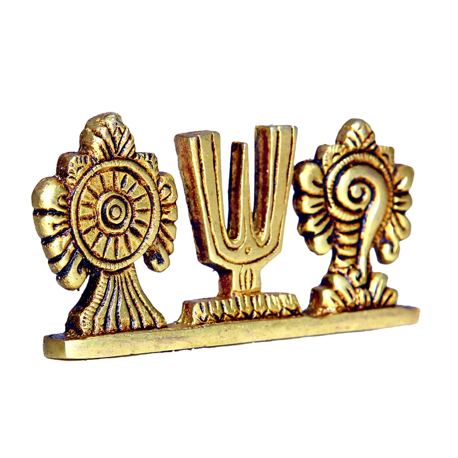 Divine Artz | Thenkalai Shankh Chakra Namah Stand/Thenkalai Thiruman Sangu Chakram Stand, Brass, 5cm Height, Gold Colour, 1 Piece