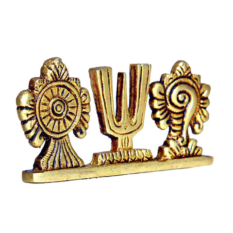 Divine Artz | Thenkalai Shankh Chakra Namah Stand/Thenkalai Thiruman Sangu Chakram Stand, Brass, 5cm Height, Gold Colour, 1 Piece