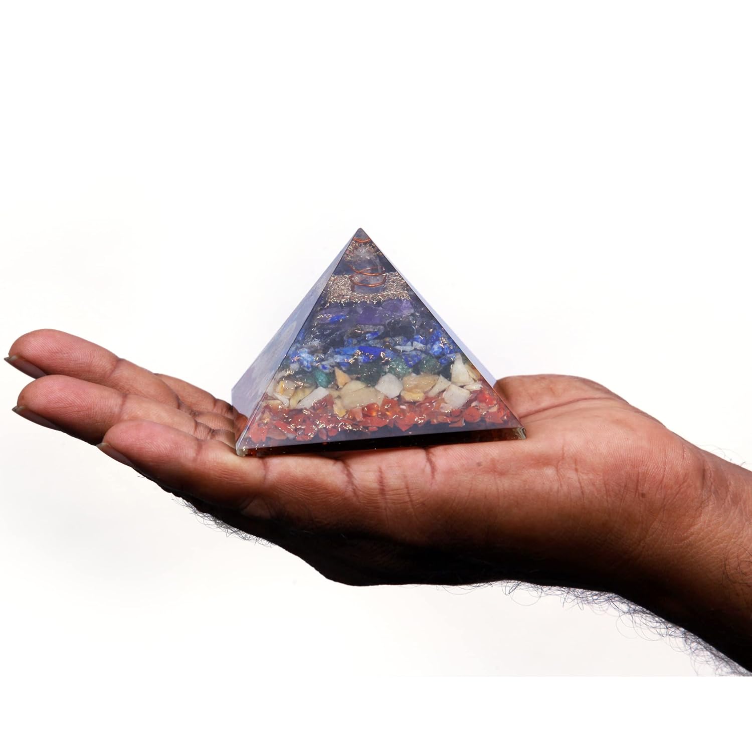 Divine Artz | 7 Chakra Orgonite Pyramid | 7 Chakra Orgone Pyramid, (3.4 Inch Width X 2.5 Inch Height), 1 Piece