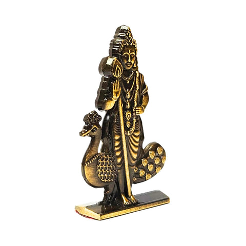 Divine Artz | Murugan Statue for Car Dashboard | Kartikeya Idol for Car Dashboard, Metal, 1 Piece (Brass Colour)