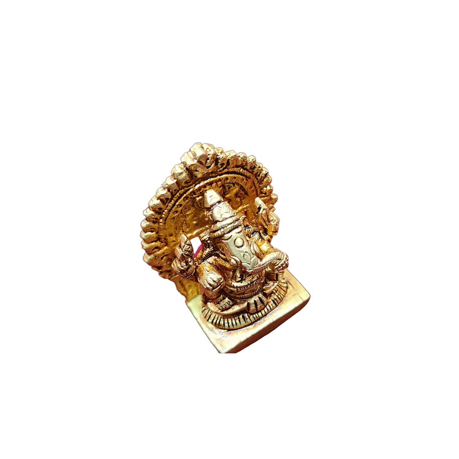 Divine Atrz | Mini Ganesha Brass Idol with Arch | Ganesh Chaturthi Gifts | Ganesha Idol for Car Dashboard Brass, 5CM Height, Gold Colour - (1 Piece)