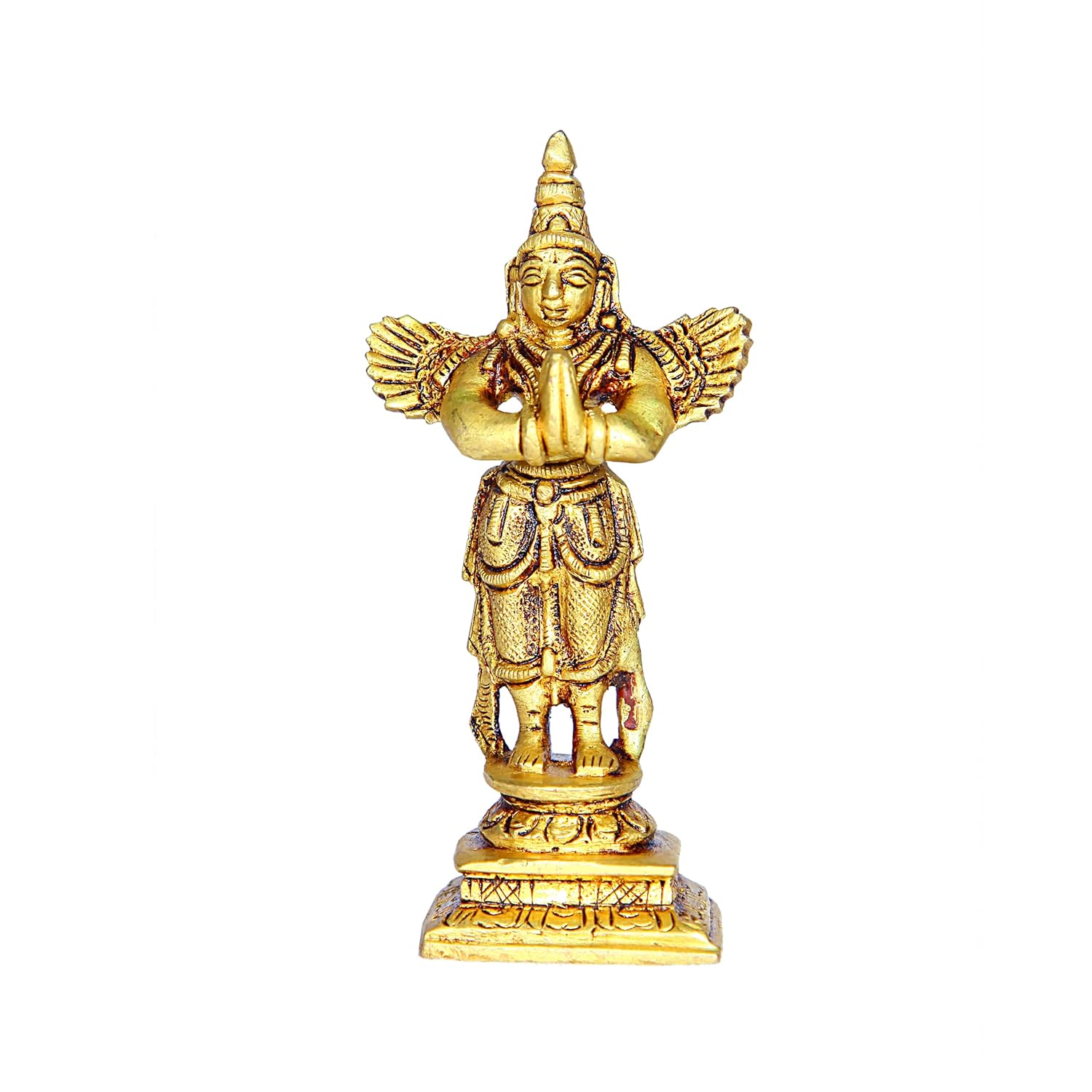 Divine Artz | Garudalwar Statue Brass Small | Small Garudalwar Idol | Small Karudan Idol Brass, 10cm Height, Gold Colour - (1 Piece)