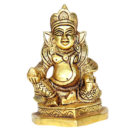 Divine Artz | Kubera Statue Brass | Kuber Statue | Solo Kuber Murti Brass, 9.5cm Height, Gold Colour - (1 Piece)