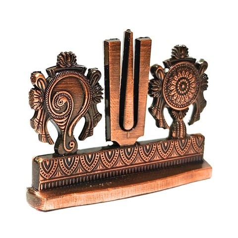 Divine Artz | Shankh Chakra Namah Stand for Car Dashboard | Tilak for Car Dashboard, Metal, 1 Piece (Copper Colour)