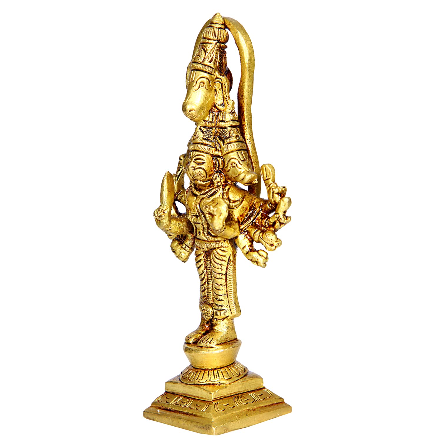 Divine Artz | Panchmukha Hanuman Standing Brass Idol | Standing Panchmukhi Hanuman Brass Statue | Standing Brass Panchmukhi Hanuman 13cm Height, Gold Colour(1 Piece)