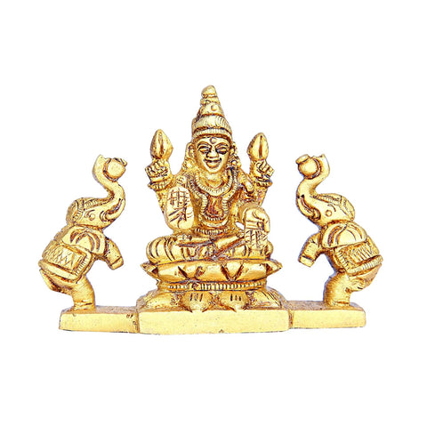 Divine Artz | Gajalakshmi Idol with Elephant Brass Small | Small Gajalakshmi Idol Brass | Gaja Lakshmi Idol | Lakshmi Idol with Elephants Brass, Height 5.5 CM Gold Colour 1 Piece