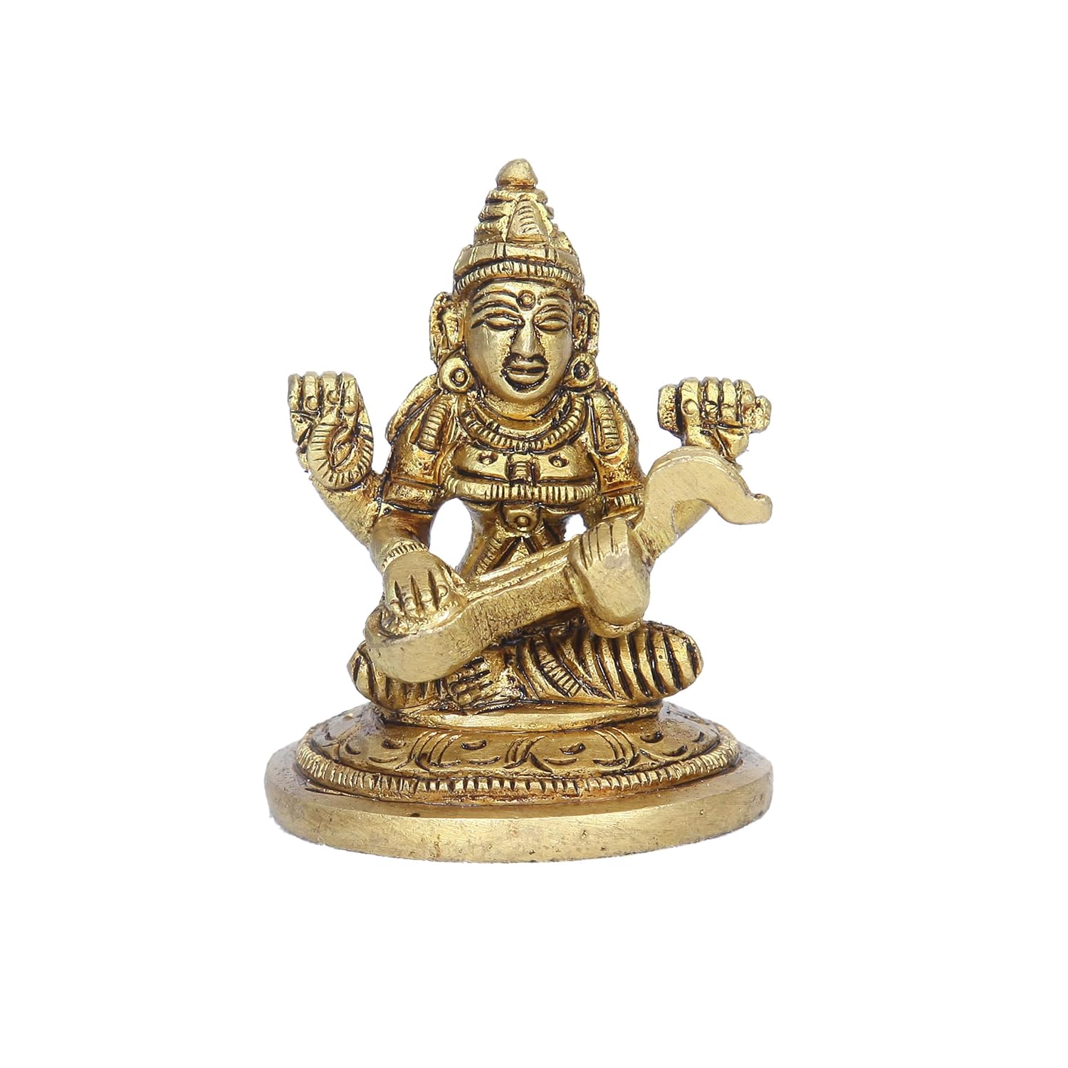 Divine Artz | Saraswati Idol | Saraswati Idol Small | Saraswati Idol Brass, 5.5Cm Height, Gold Colour, 1 Piece