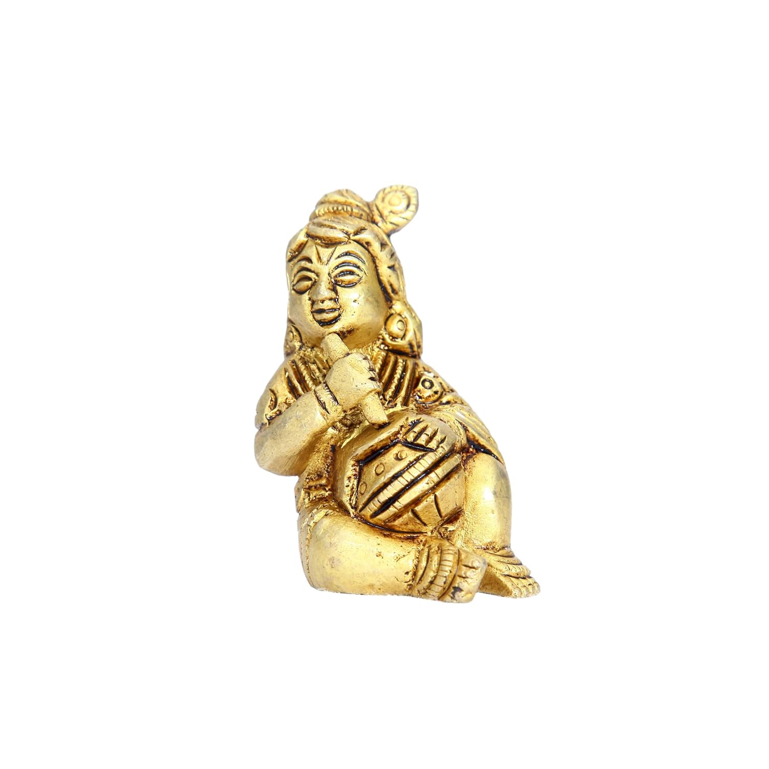 Divine Artz | Makhan Chor Krishna Idol Mini | Makhan Chor Krishna Murti Mini | Makhan Chor Idol Brass, 5.5 CM Height, Gold Colour, 1 Piece