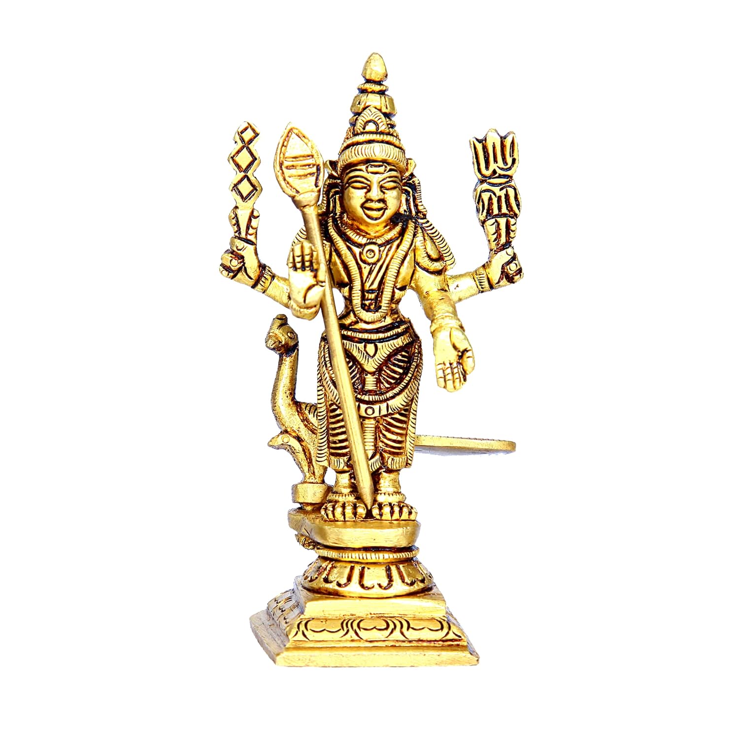 Divine Artz| Murugar Idol Brass Small | Small Lord Murugan Statue | Karthikeyan Statue Brass, 10.5cm Height, Gold Colour - (1 Piece)