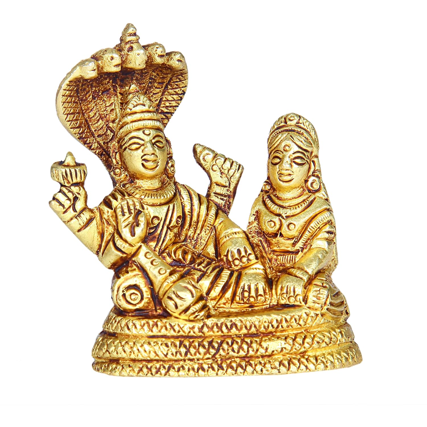 Divine Artz | Ranganatha Perumal Lakshmi Thayar Statue | Sheshnag Vishnu Laxmi Idol | Vishnu Lakshmi Idol Brass, 7cm Height, Gold Colour - (1 Piece)