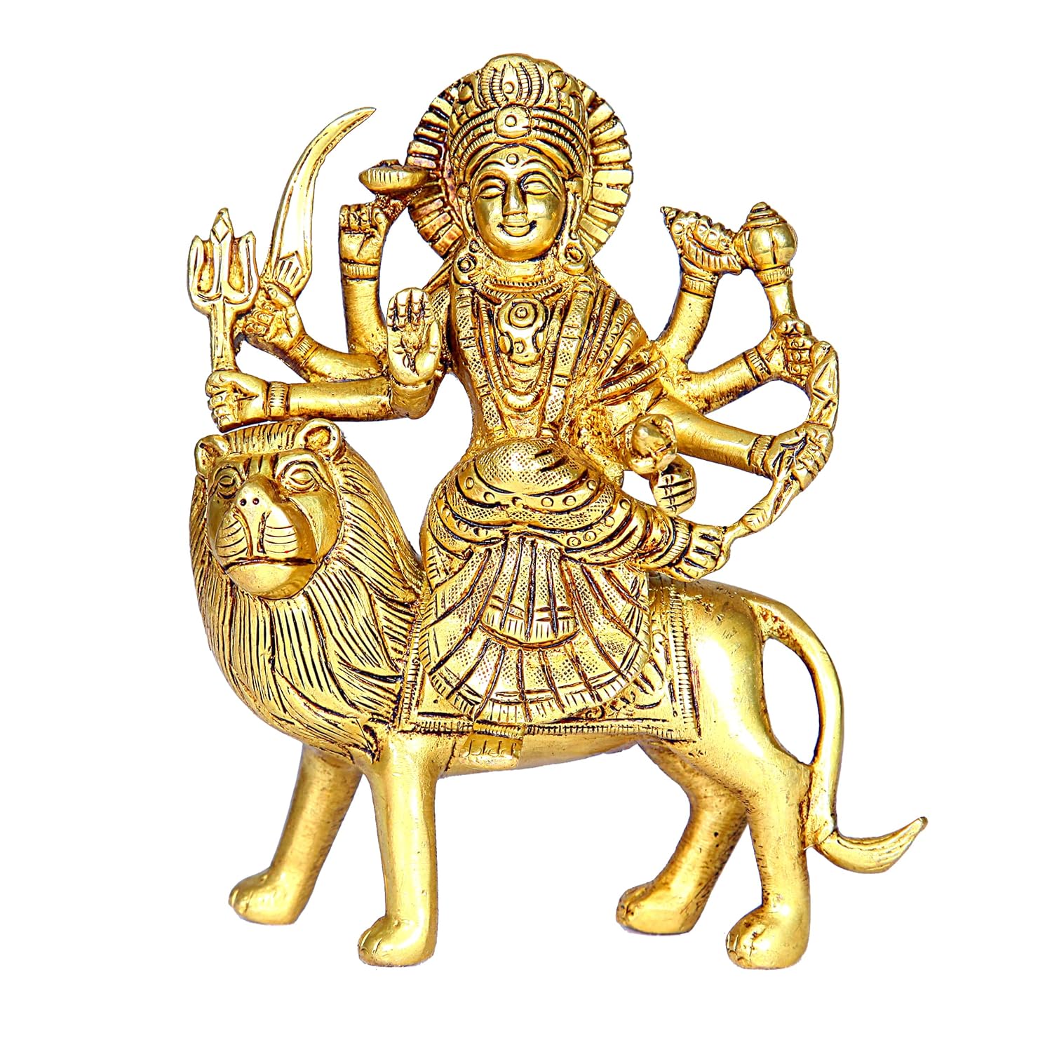 Divine Artz | Durga Maa Idol | Maa Durga Idol | Vaah Maa Durga Idol | Kolkata Durga Maa Idol Brass, Height 15 CM Gold Colour 1 Piece