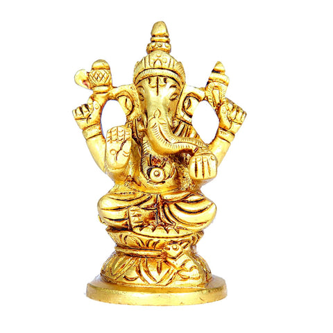 Divine Artz |  Ganesh Brass Idol Small | Ganapathi Statue Small | Ganesh Idol for Gift | Pillayar Silai | Vinayagar Statue | Ganesha Idol Brass 9 CM Height, Gold Colour 1 No