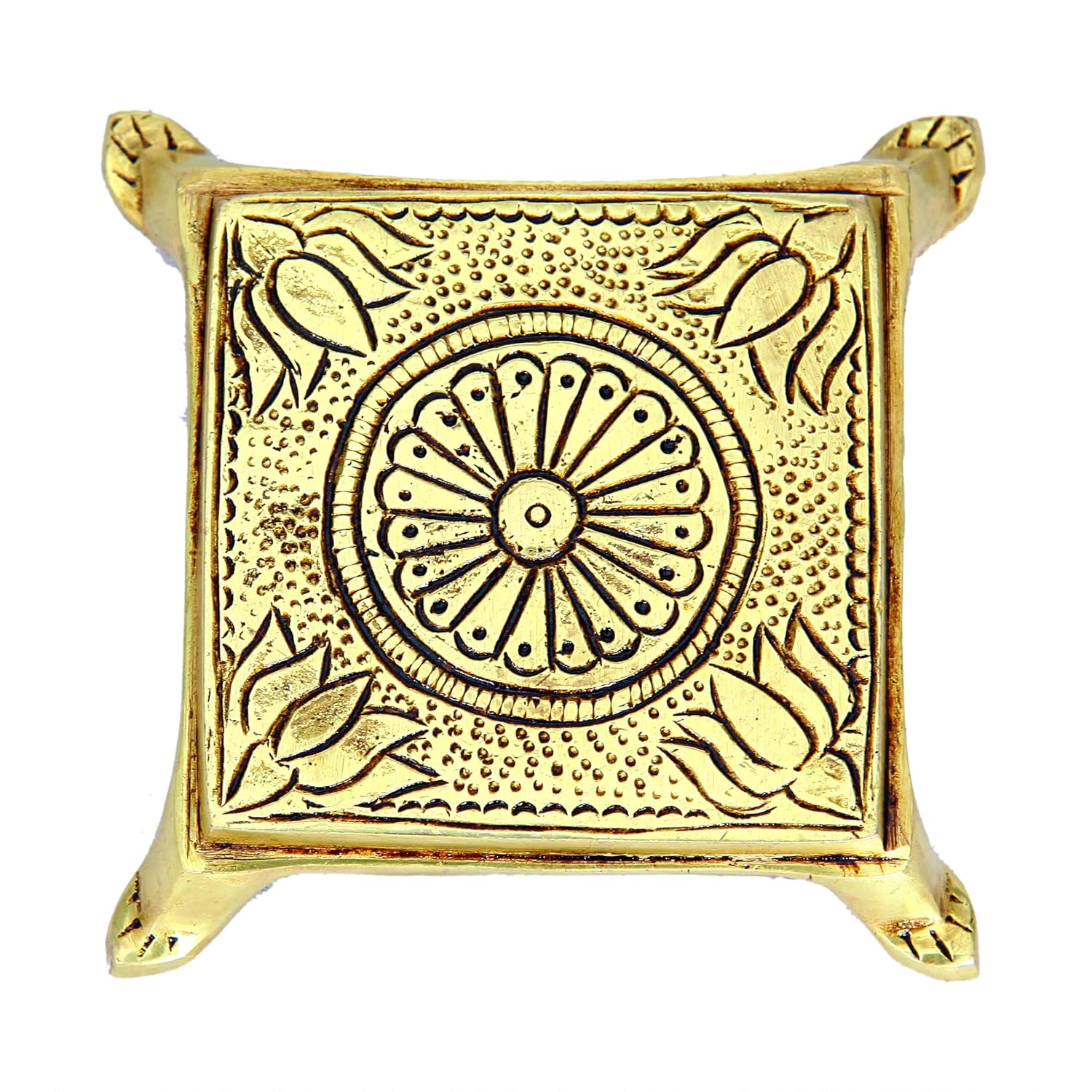 Divine Artz | Brass Pooja Chowki | Small Stand for God Idols | Brass Chowki for Puja, Brass, Gold Colour, 1 Piece (7.5 x 7.5 CM)