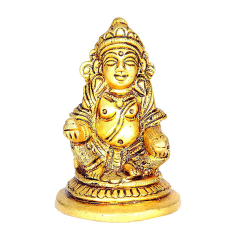 Divine Artz |  Kubera Statue Small | Small Kuber Statue in Brass | Small Kubera Idol Brass | Kuber Murti Brass Small | Small Kuber Murti Brass Height 9.5cm Gold Colour 1 Piece