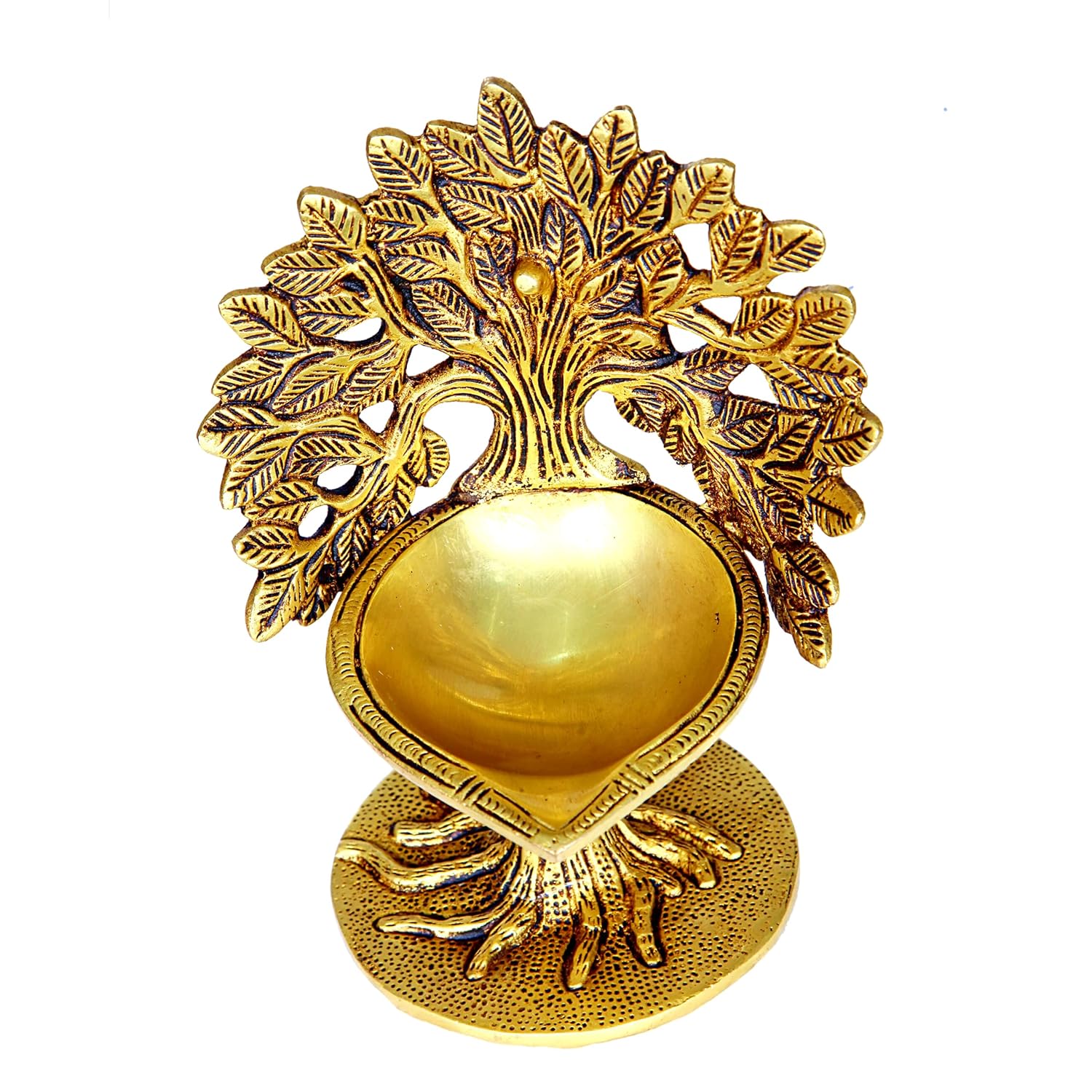 Divine Artz | Karpaga Viruksham Tree Vilakku Brass | Kalpavriksha Tree Diya | Kalpavriksha Tree Lamp Brass, 18cm Height, Gold Colour - (1 Piece)