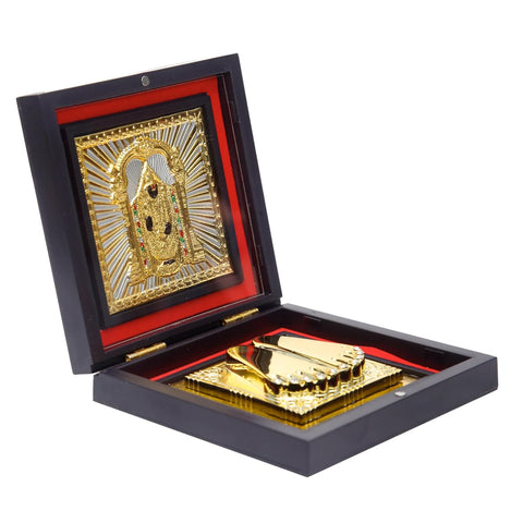 Divine Artz | Tirupati Balaji Pocket Temple | Balaji Pocket Temple Box with Charan Paduka Square Shaped, Gold Plated,1 Piece